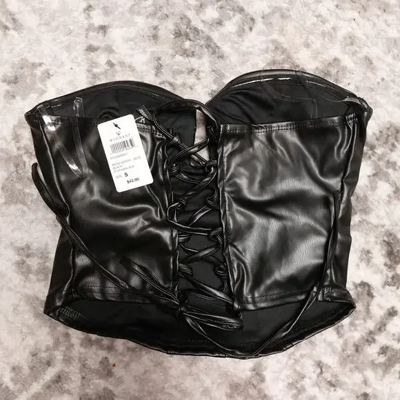 Lace-Up Allure Faux Leather Bustier Top (Windsor) - Small - Picture 4 of 5
